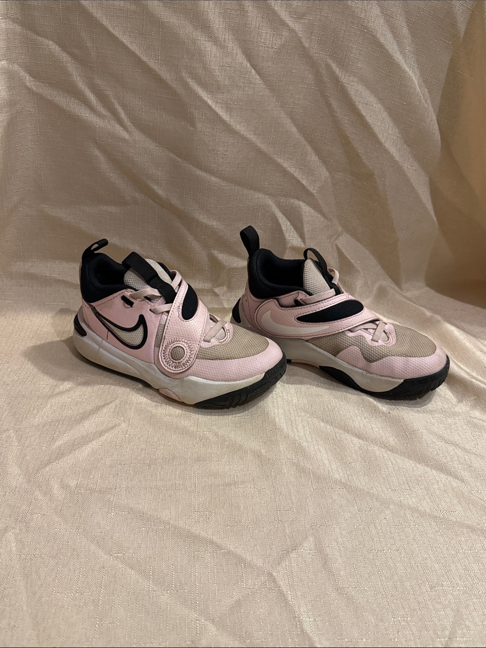 Nike Kids Pink and Black Sports Sneakers with Hook Strap